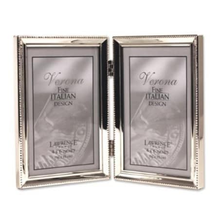 Lawrence Frames Polished Silver Plate 4x6 Hinged Double Picture Frame - Bead Border Design LA328090